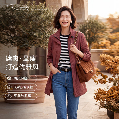 圣轩尼防风显瘦立领中长款风衣