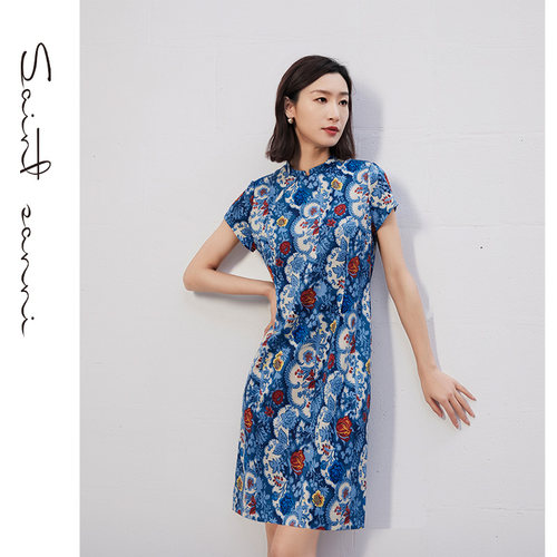 春夏经典高贵收腰旗袍连衣裙