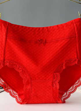 红色内裤女2026新款本命年中高腰属蛇纯棉裆大码蕾丝边女士三角裤