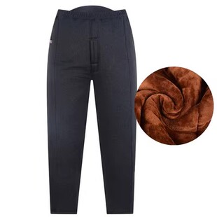 爷爷冬季棉裤开小便口爸爸驼绒睡裤男外穿中老年加绒加厚休闲长裤