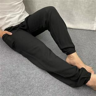子束口小脚中老年舒适家居裤 男纯棉绸爸爸防蚊裤 睡裤 爷爷夏天薄款