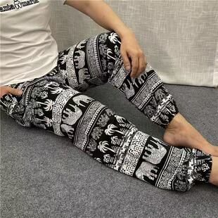 男爸爸束口家居裤 收脚中老年绵绸睡裤 纯棉绸 爷爷防蚊休闲裤 夏季