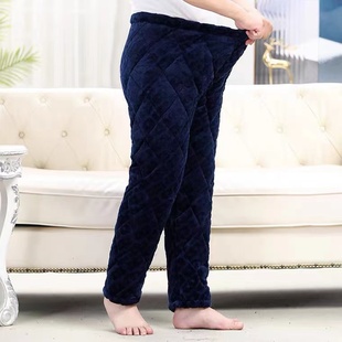 开裆口老人宽松家居裤 冬季 爷爷珊瑚绒夹棉裤 男士 爸爸三层加厚睡裤