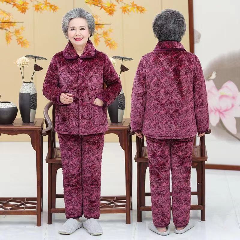 婆婆加厚家居睡衣女冬装加肥大码