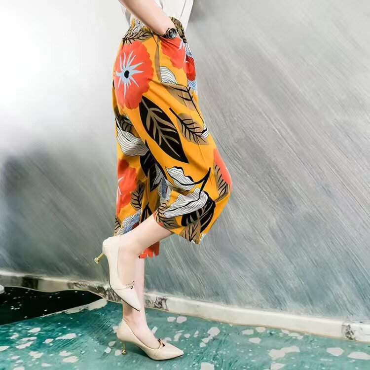 中年妇女时尚中裤子大妈妈人造棉七分裤阿姨夏季休闲运动裤纯棉绸