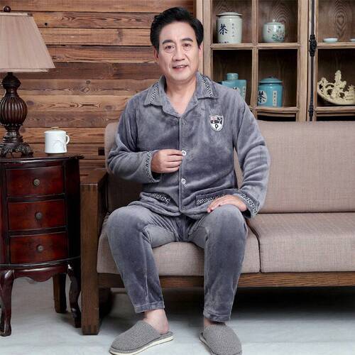 中老年冬装睡衣男宽松大码两件套