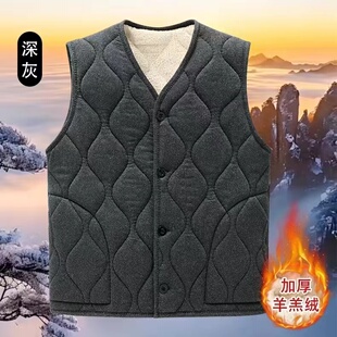 冬季中老年加厚保暖外套马夹男装爸爸开衫马甲棉袄父亲羊羔绒棉衣