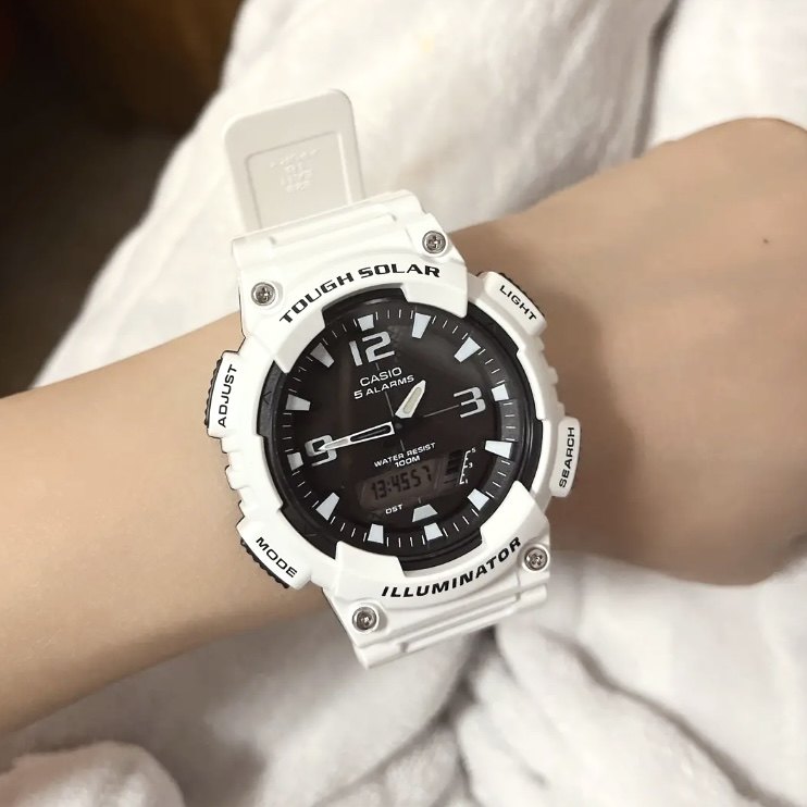 卡西欧casio学生男aq-s810w运动夜光指针太阳能双显表手表