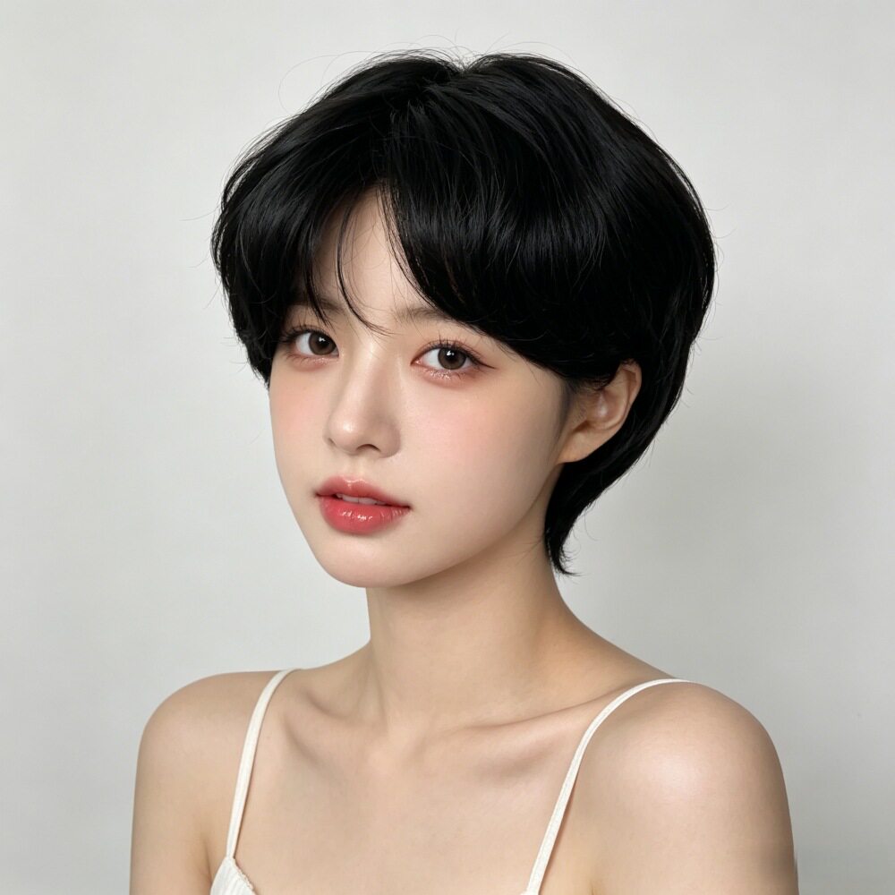 假发女短发中分刘海短直发帅气自然蓬松复古黑色短发化纤头套现货