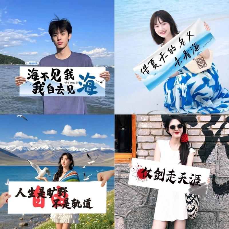 爬山海边拍照道具旅游手持横幅创意旅行团建露营户外户小横幅条幅