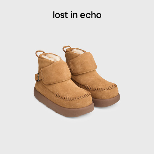lostinecho牛皮厚底加绒雪地靴