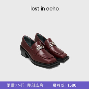 [断码]lost in echo秋冬百搭通勤方根厚底增高牛皮麂皮乐福鞋女