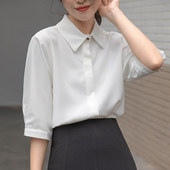 白色短袖 显瘦气质面试雪纺半袖 衬衫 职业正装 女夏季 五分袖 法式 上衣