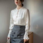 2025春秋新款 素提花上衣 女民中国风设计感汉元 醋酸新中式 盘扣衬衫