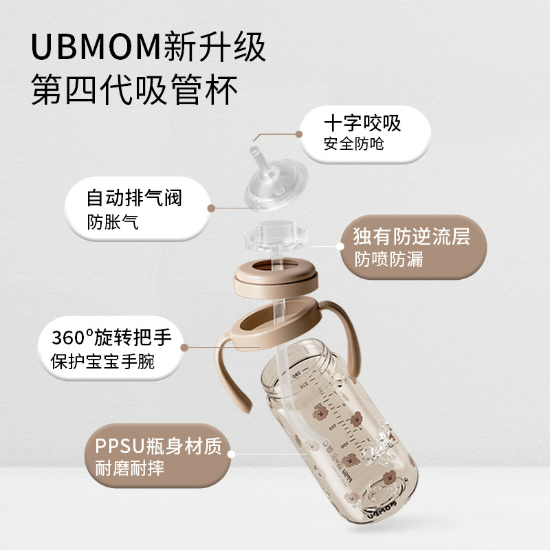 UBMOM儿童经典款/限量款PPSU吸管杯 耐热抗摔可旋转把手防喷防漏怎么样,好用不?