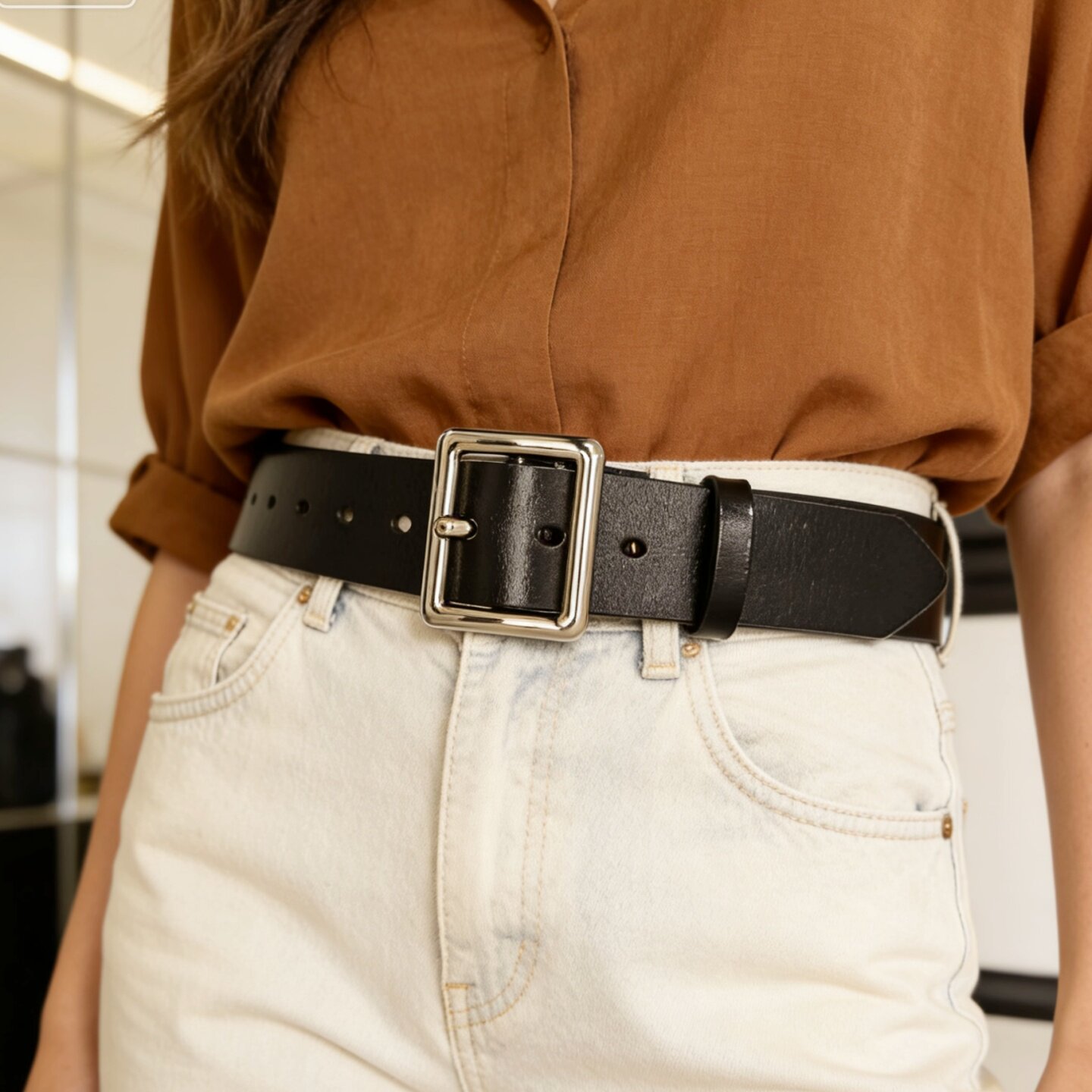 复古宽真皮黑色女针扣皮带百搭装饰牛仔裤腰带女学生裤带方扣简约