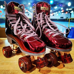 Impala Rollerskates酒红复古溜冰鞋时尚炫彩旱冰鞋女子双排轮滑