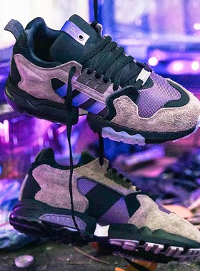 正品代购阿迪达斯Adidas x Packer 联名款紫罗兰翻毛麂皮男跑步鞋
