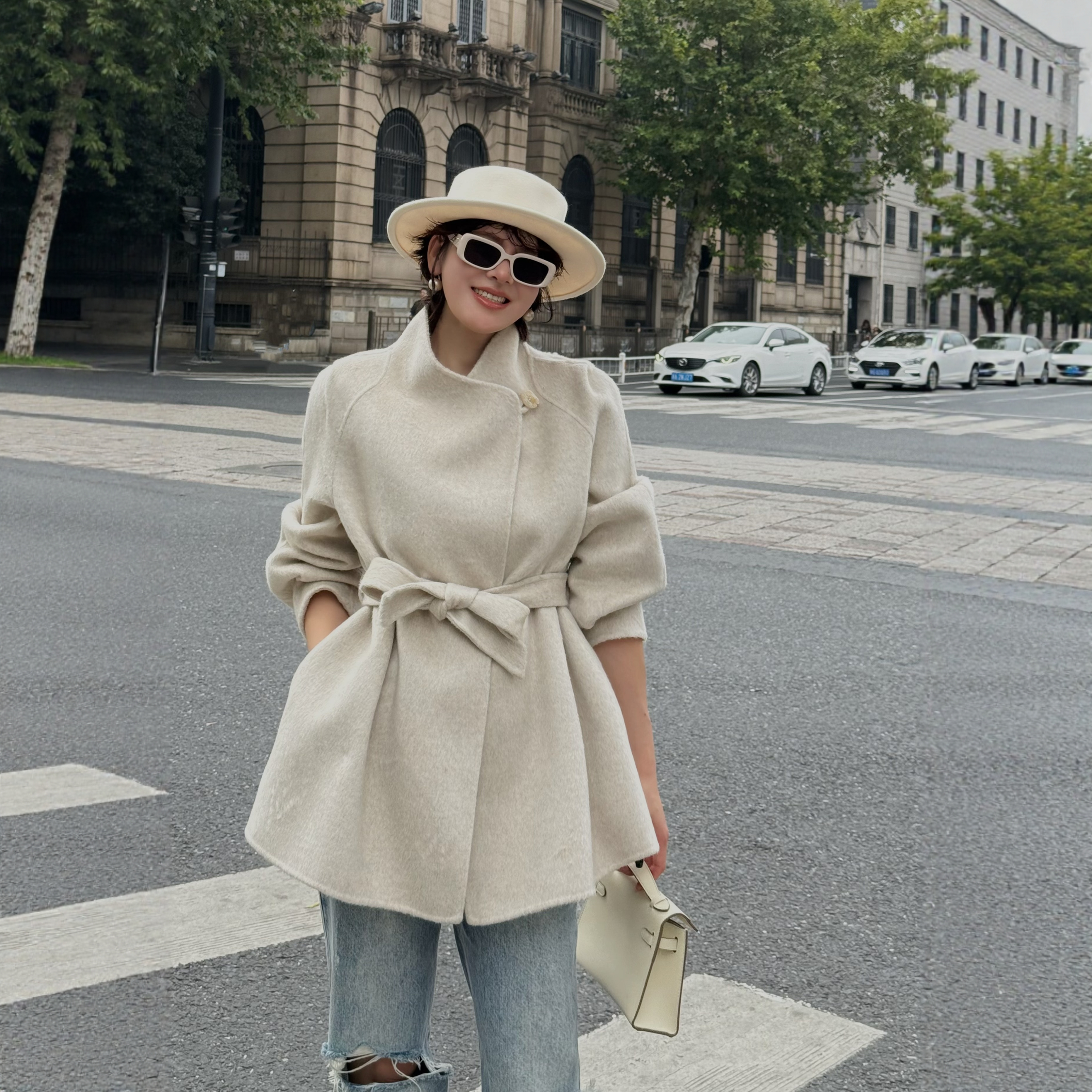 高级黑色双面羊绒大衣女2025冬新款韩版腰带羊毛呢外套