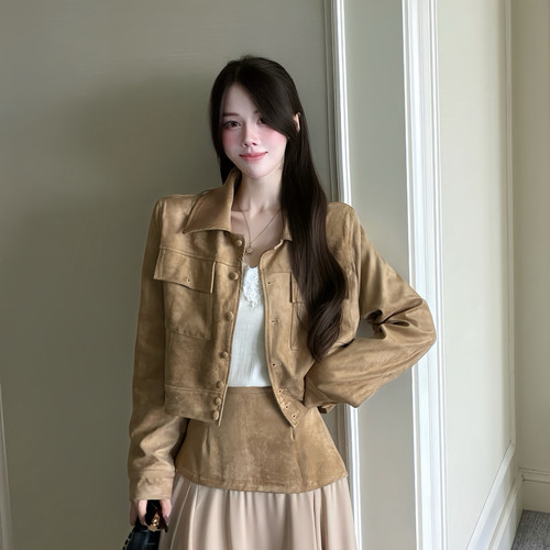 DARA ROSE-新韩系ins翻领单排扣驼色温柔短外套(只卖外套)S08644