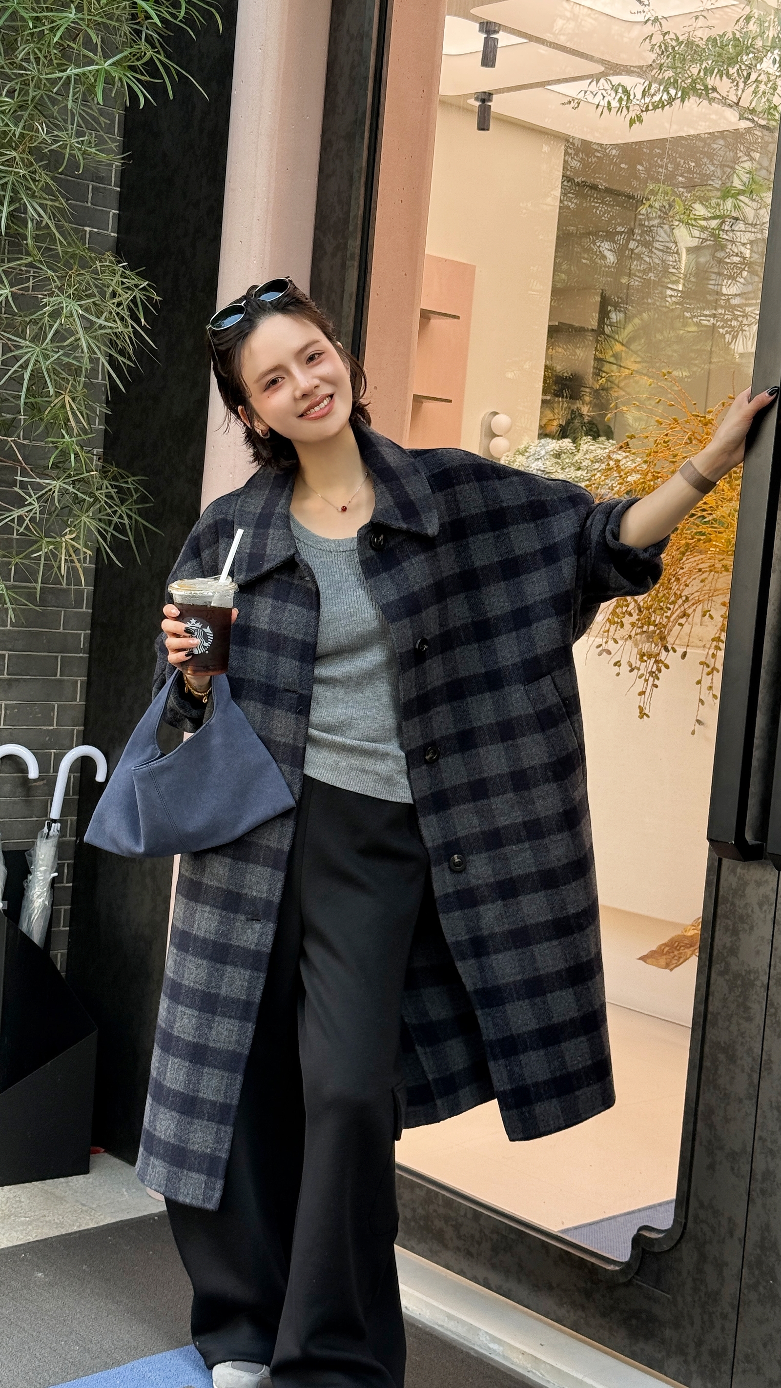 格子双面羊绒毛大衣中长款2025秋冬新款宽松显瘦小个子羊毛外套女