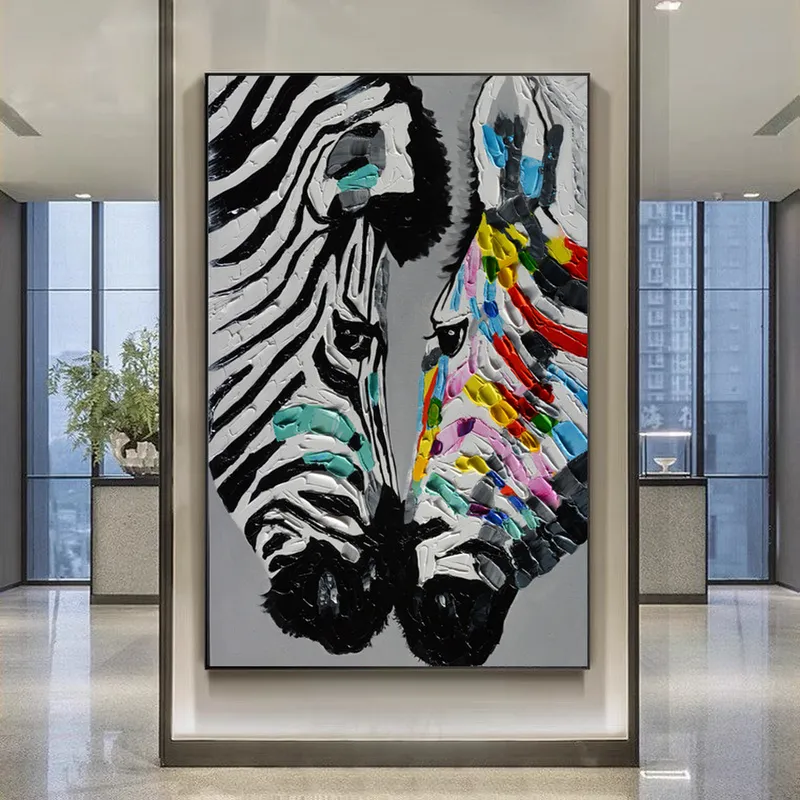 手绘油画动物马挂画现代简约客厅背景墙挂画入户玄关装饰画肌理画图片