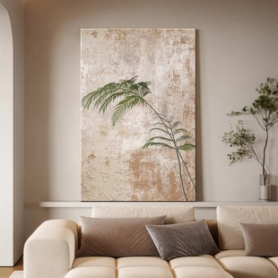 侘寂风客厅沙发背景墙装饰画入户玄关挂画原木中古风绿植茶室壁画