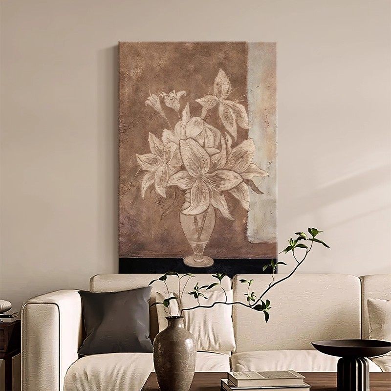 侘寂中古风艺术花卉装饰画客厅沙发背景墙挂画玄关高级感壁画摆画,家居饰品,现代装饰画,淘宝优惠券,粉丝福利购,淘宝优惠卷