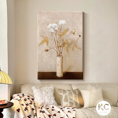 侘寂中古风花卉客厅沙发背景墙面装饰画玄关卧室挂画法式抽象壁画