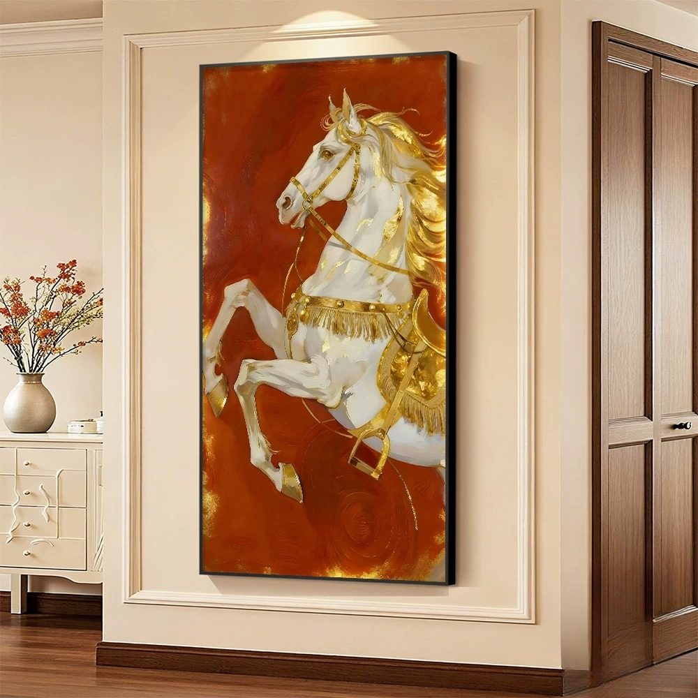 马到成功入户玄关装饰画中古风2026高档大气挂画走廊过道壁画灯画,家居饰品,现代装饰画,淘宝优惠券,粉丝福利购,淘宝优惠卷