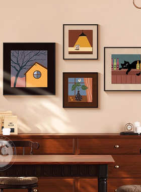 美拉德卡通餐厅装饰画法式中古风客厅沙发背景墙挂画饭厅组合壁画