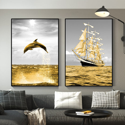 二连两联抽象风麋鹿客厅装饰画