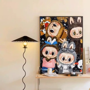 潮牌labubu摆件卧室床头柜挂画客厅餐厅装饰画拉布布玄关斗柜摆画