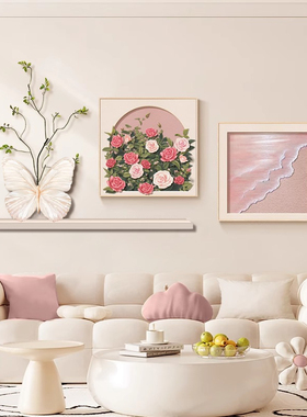 奶油风玫瑰花卉客厅装饰画中古风沙发背景墙挂画餐厅玄关组合壁画