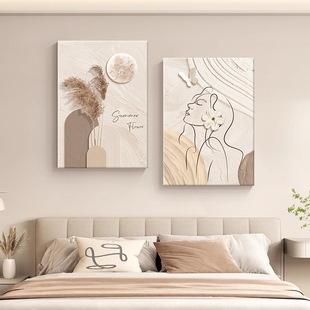 原木风客厅装饰画高级感奶油风卧室床头挂画简约抽象人物餐厅壁画