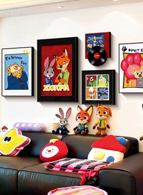 疯狂动物城客厅装饰画多巴胺沙发背景墙壁画卡通儿童房挂画高级感