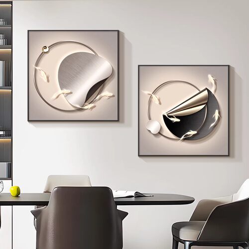kc现代简约九鱼图客厅餐厅装饰画