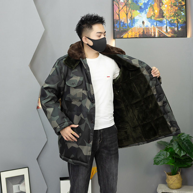 迷彩中长款反季工地防寒服劳保棉服干活棉袄冬季冷库男加绒加厚