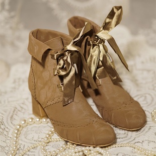 复古lo鞋 Lolita圆头优雅短靴cla系法式 秋田原创秋冬新品 无名女士