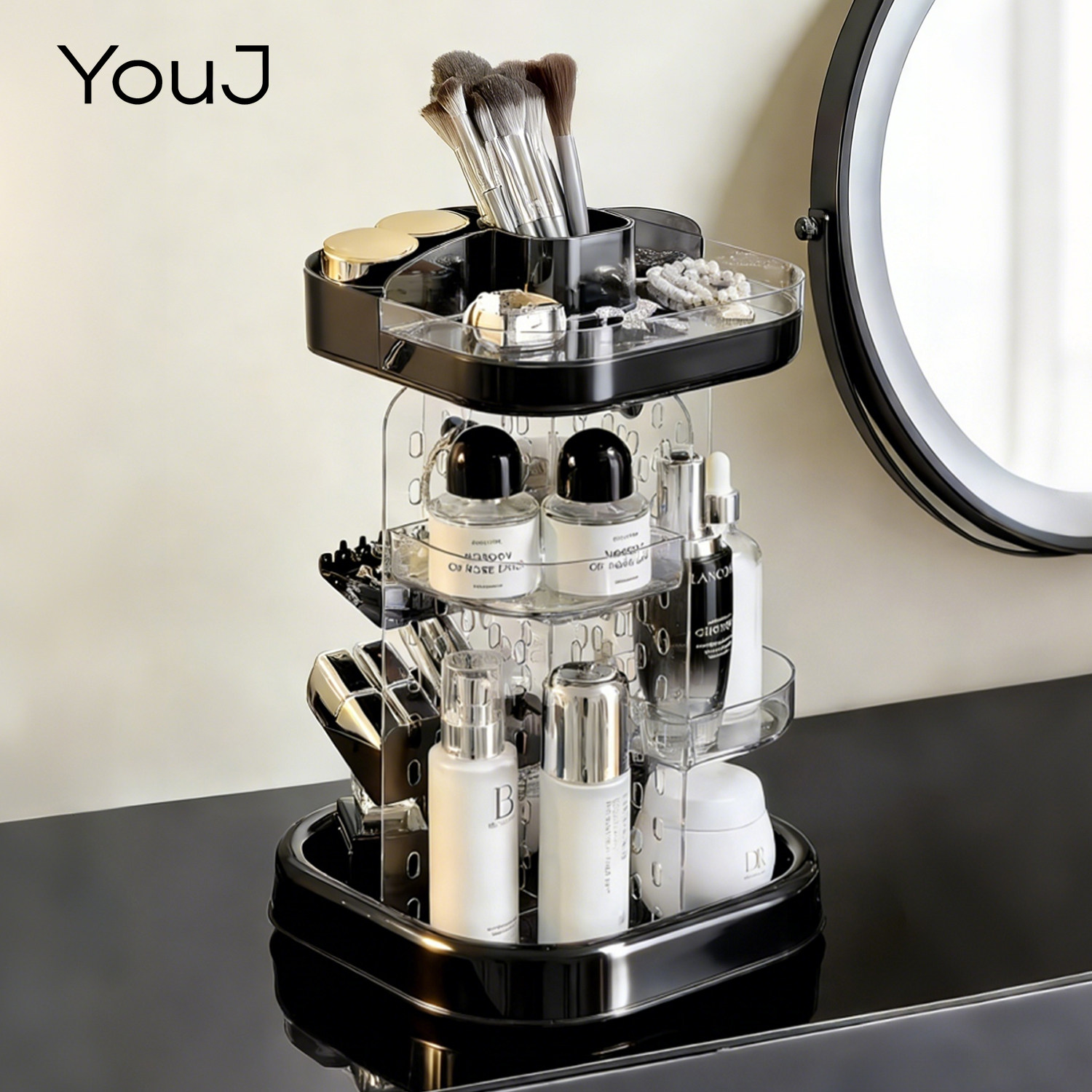 化妆品旋转收纳盒桌面高级感亚克力防尘置物架口红香水整理置物架,收纳整理,桌面收纳盒,淘宝优惠券,粉丝福利购,淘宝优惠卷