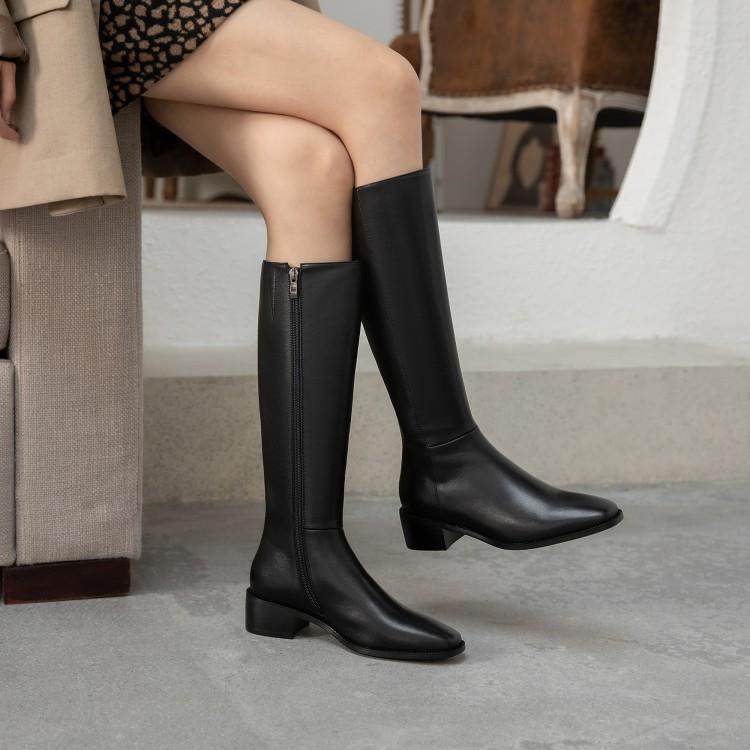 欧美风牛皮大筒围骑士靴