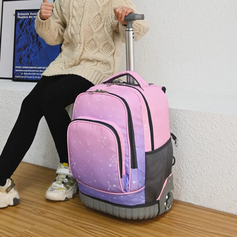 批发印logo新款大轮爬楼梯学生书包拉杆旅行包双肩减负书包