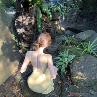 念卿雅步步生莲优雅气质鱼尾裙摆连衣裙女夏季 性感蝴蝶结收腰包