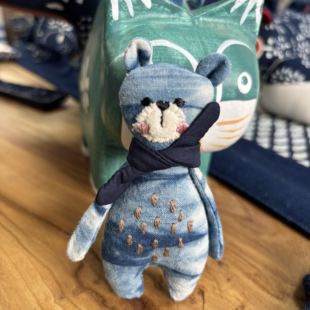 手工植物染非遗南通蓝印花布纯棉小熊胸针包包饰品文艺个性伴手礼