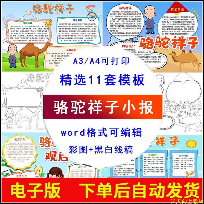 中小学生名著阅读骆驼祥子手抄报电子版小报模板a3a4半成品素材8k