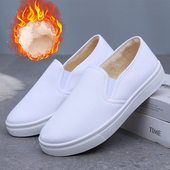 男女白色平底防滑休闲鞋 加绒护士鞋 保暖棉鞋 老北京工作布鞋 小白鞋