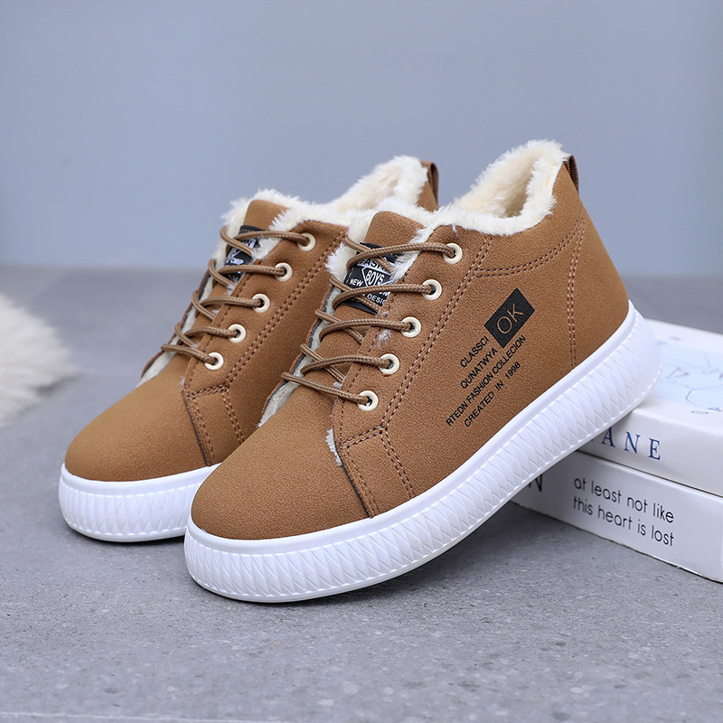 加绒皮面保暖棉鞋女加厚休闲防水防滑舒适冬季厚底学生户外雪地靴