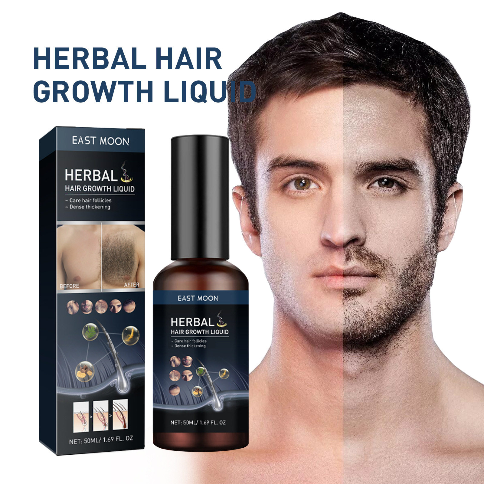 男性促长胡子体毛液Hair Growth Oil胸腿毛鬓角眉毛浓密育发际线