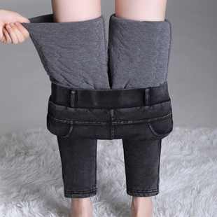 弹力松紧腰加厚棉裤 加绒牛仔裤 2025新款 外穿显瘦小脚裤 女高腰冬季