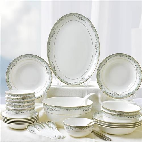 轻奢餐具套装陶瓷新中式餐具套装碗碟组合一整套碗盘带金边家用6